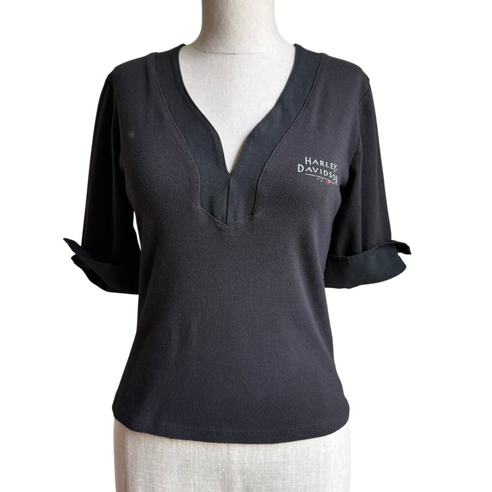Harley-Davidson Zanotti V-Neck Black 3/4 Sleeve Top Size Small